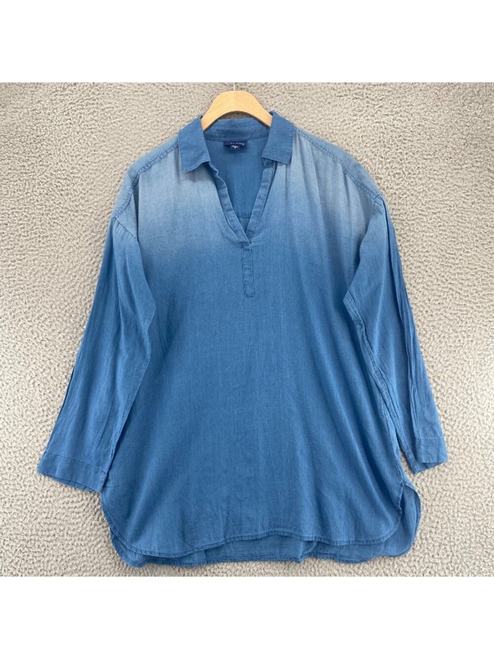 J Jill Shirt Womens Extra Small Pure Indigo Pure Chambray Cotton Collared V Neck